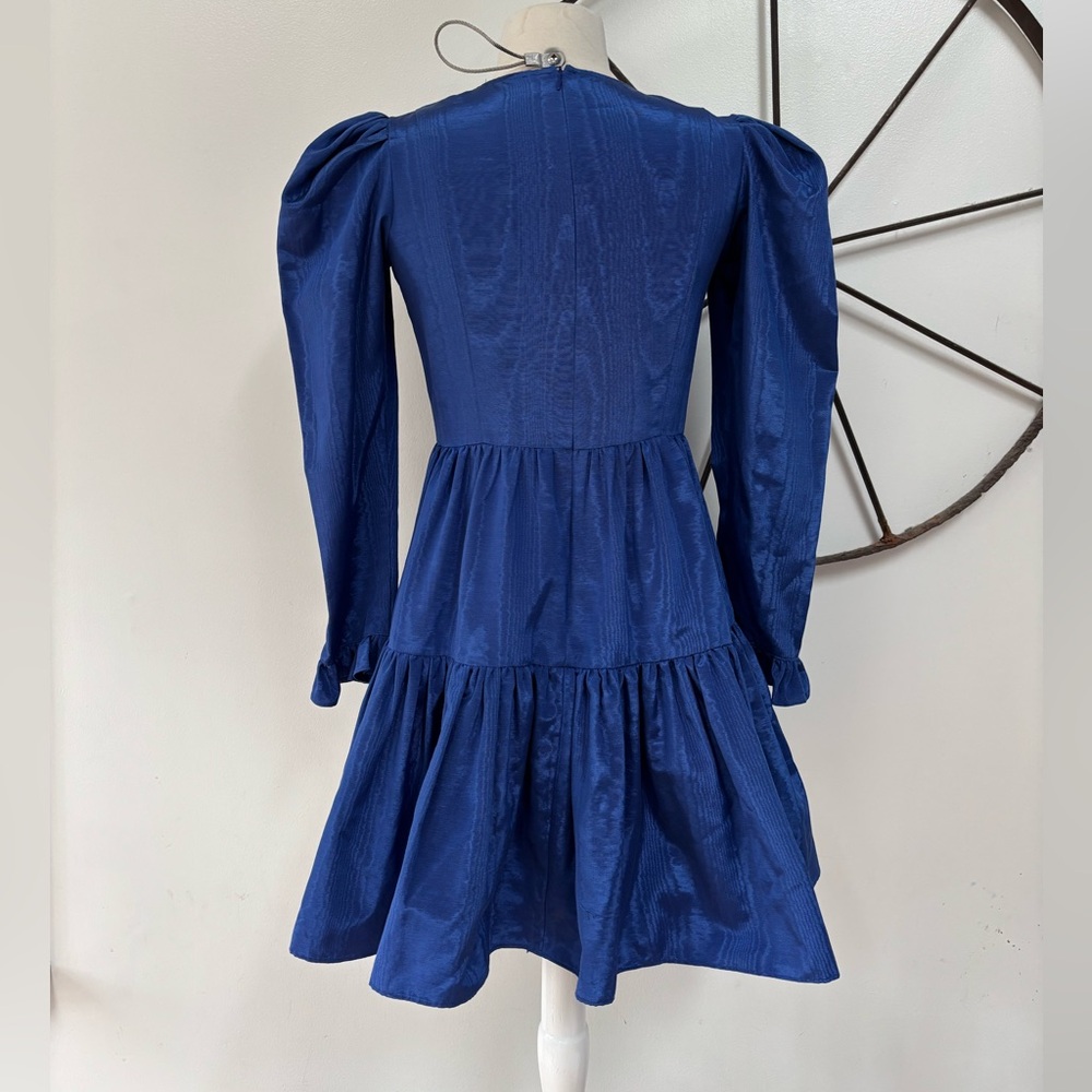 BATSHEVA blue puff long sleeve tiered cocktail dress S - Picture 2 of 7